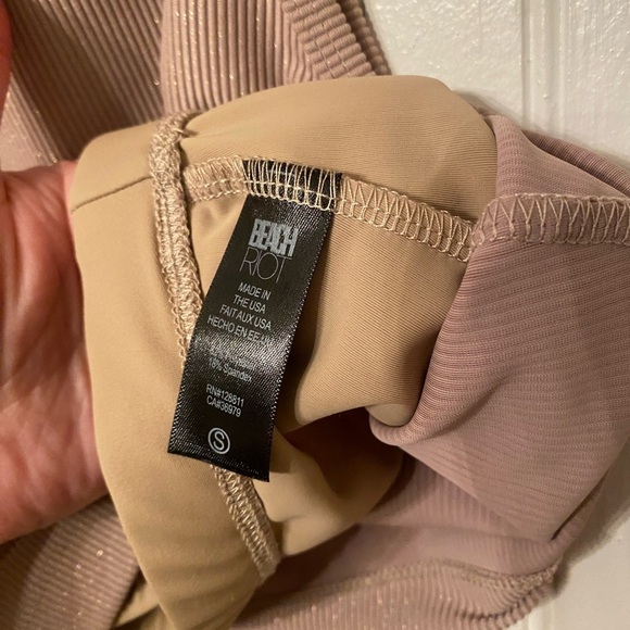 Beach Riot Mocha Ribbed with Built in Bra Cropped Tank Small - Picture 3 of 5